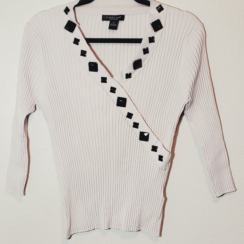 August Silk Embellished Ribbed Top